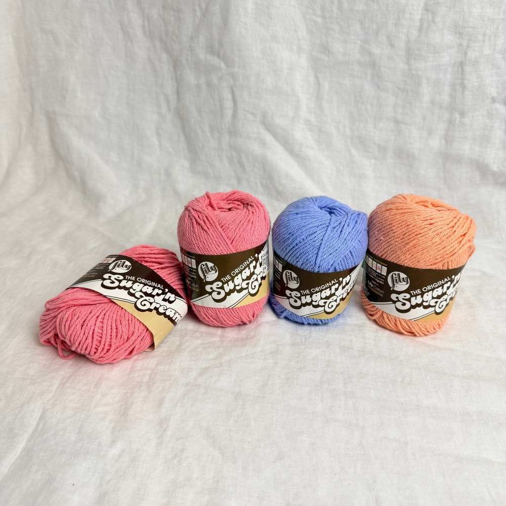 Lily Sugar'n Cream Yarn Lot 4 Skeins Cotton Worsted 4-Ply New & Partial 9.7oz